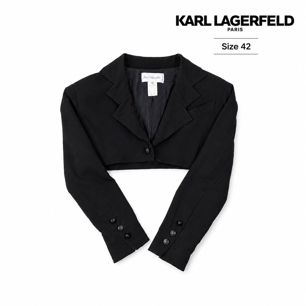 Vintage Karl Lagerfeld Paris Cropped Bolero Jacket Black Size 42 France